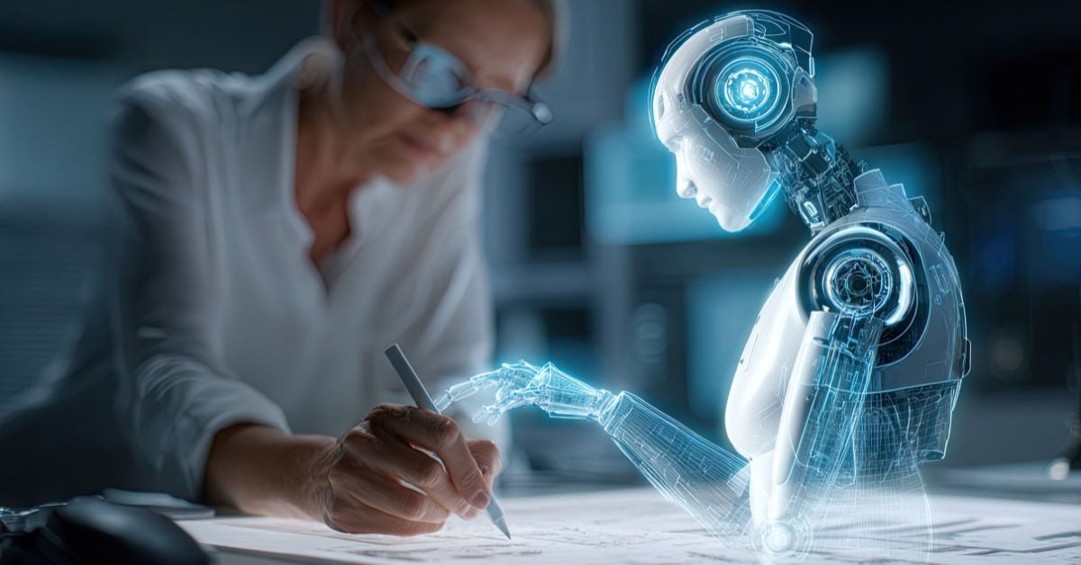 AI assisting a human with work.