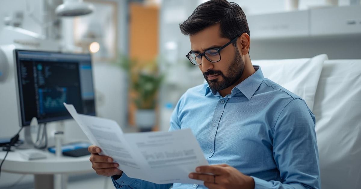 A patient reading over clinical documents