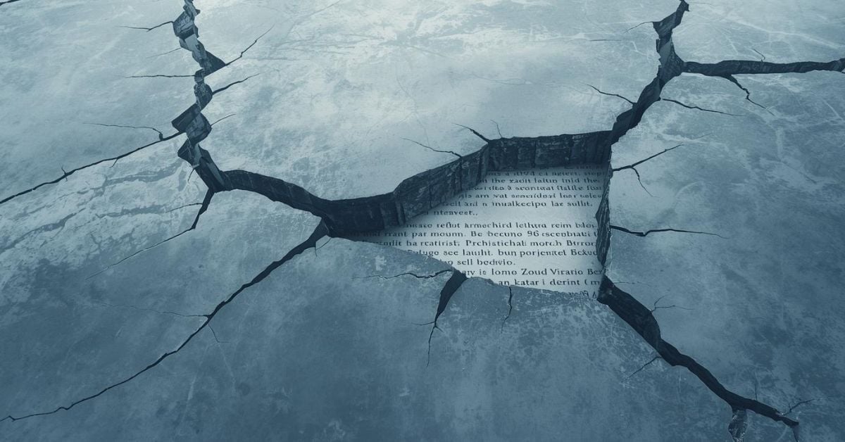 Cracks in pavement that reveal language below.